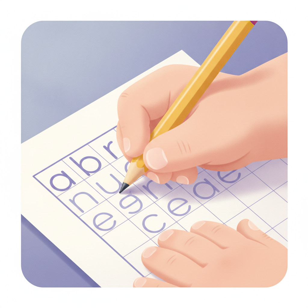 Criança aprendendo a escrever com atividade da Letramenta